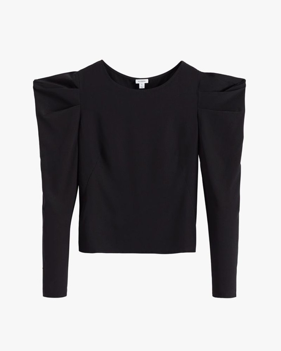 Clothing Cuyana | Silk Puff Sleeve Top Black