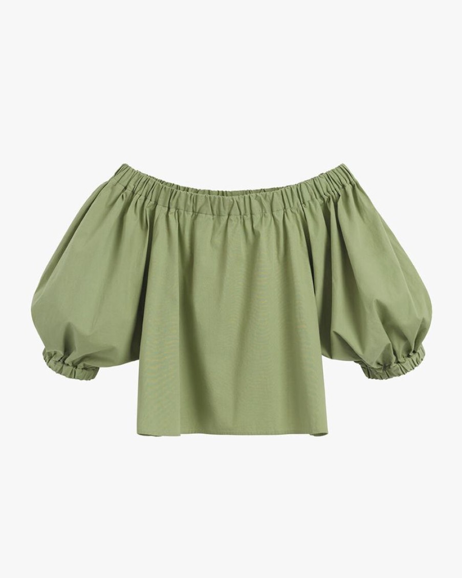 Clothing Cuyana | Poplin Off-The-Shoulder Cropped Top Leaf