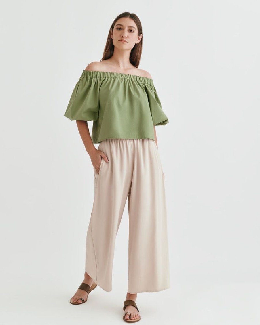 Clothing Cuyana | Poplin Off-The-Shoulder Cropped Top Leaf