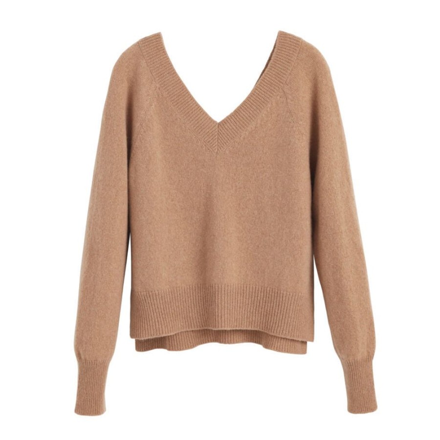 Clothing Cuyana | Cashmere Deep V-Neck Sweater Camel