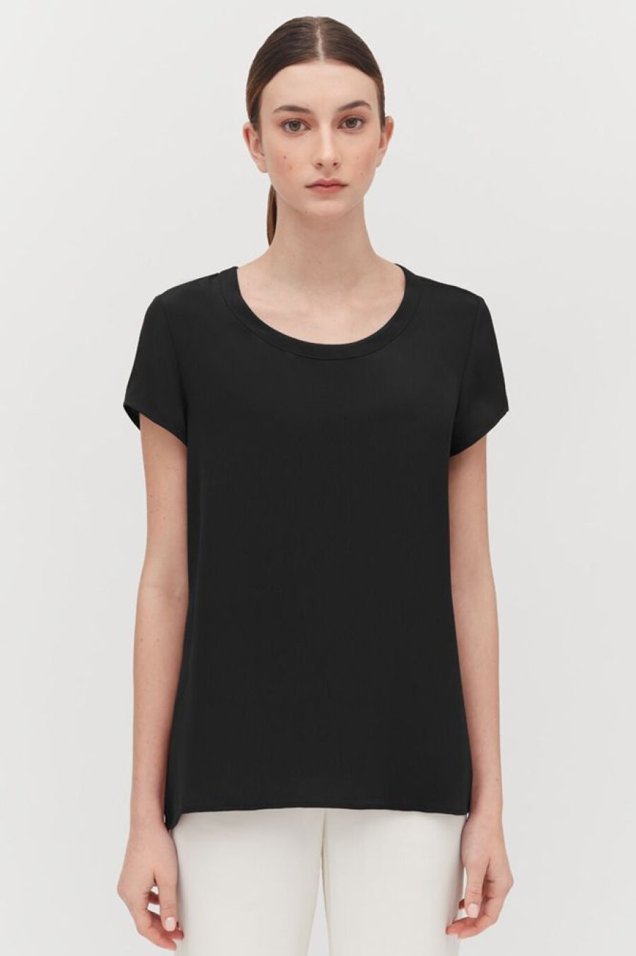 Clothing Cuyana | Silk High-Low Tee Black