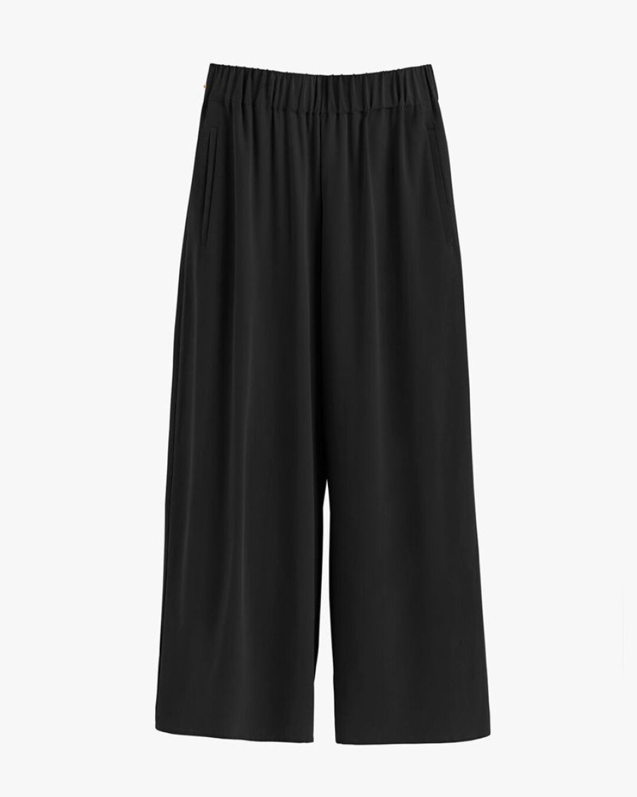 Clothing Cuyana | Washable Silk Wide-Leg Cropped Pant Black