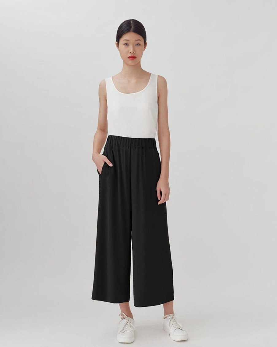 Clothing Cuyana | Washable Silk Wide-Leg Cropped Pant Black