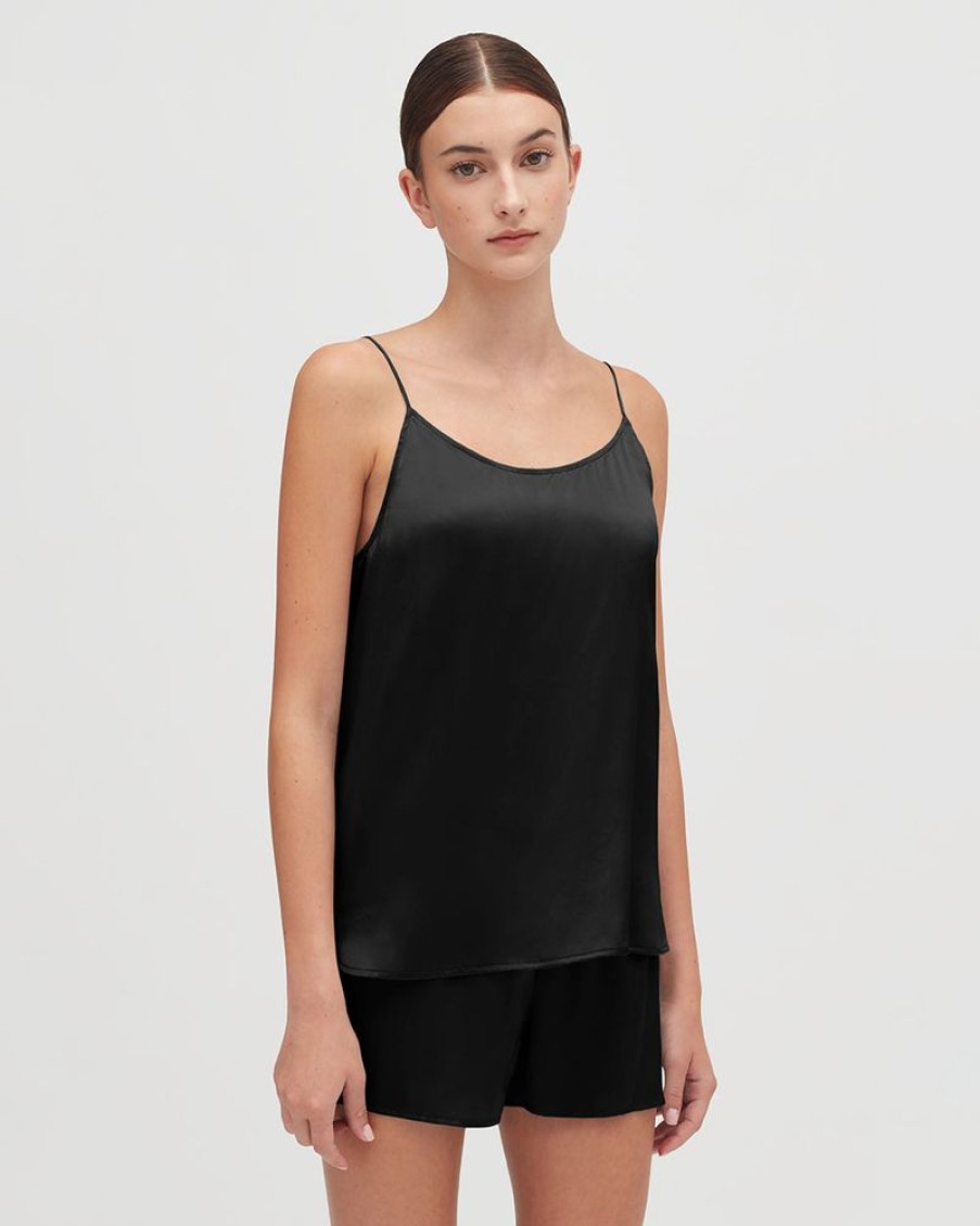 Clothing Cuyana | Washable Charmeuse Cross-Back Cami Black