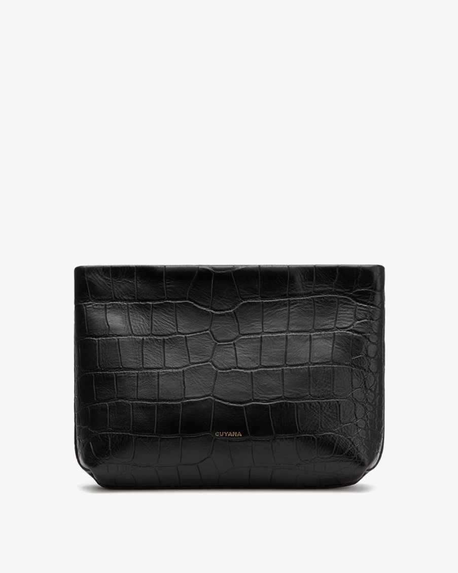 Small Leather Goods Cuyana | Mini Zipper Pouch (Croco) Black