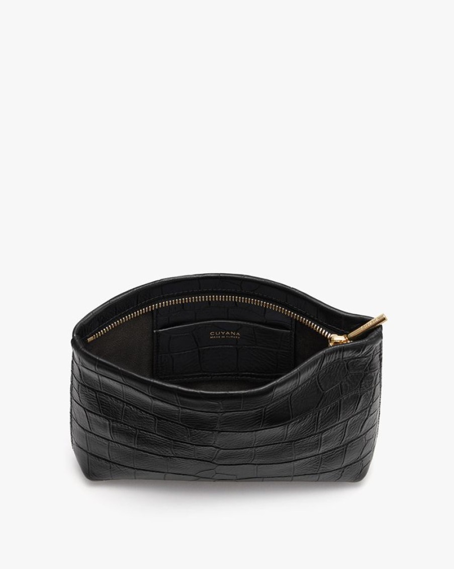 Small Leather Goods Cuyana | Mini Zipper Pouch (Croco) Black