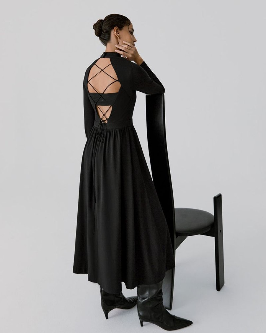 Clothing Cuyana | Open Back Mock Neck Dress Black