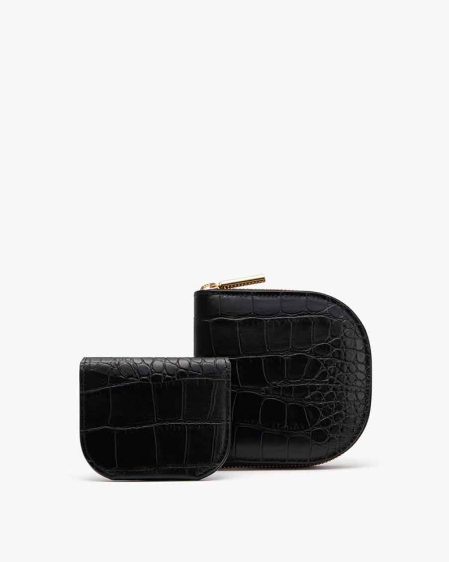 Small Leather Goods Cuyana | Duo Small Zip Wallet (Croco) Black