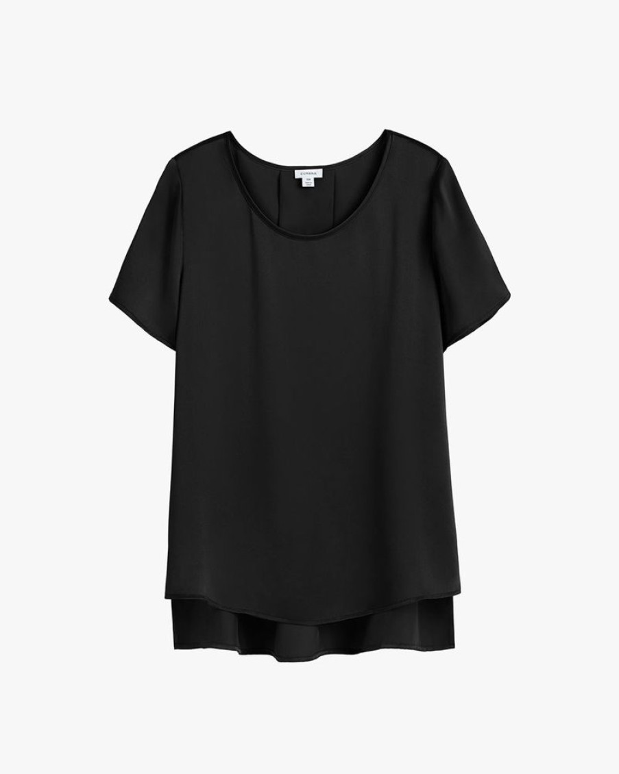 Clothing Cuyana | Washable Charmeuse High-Low Top Black