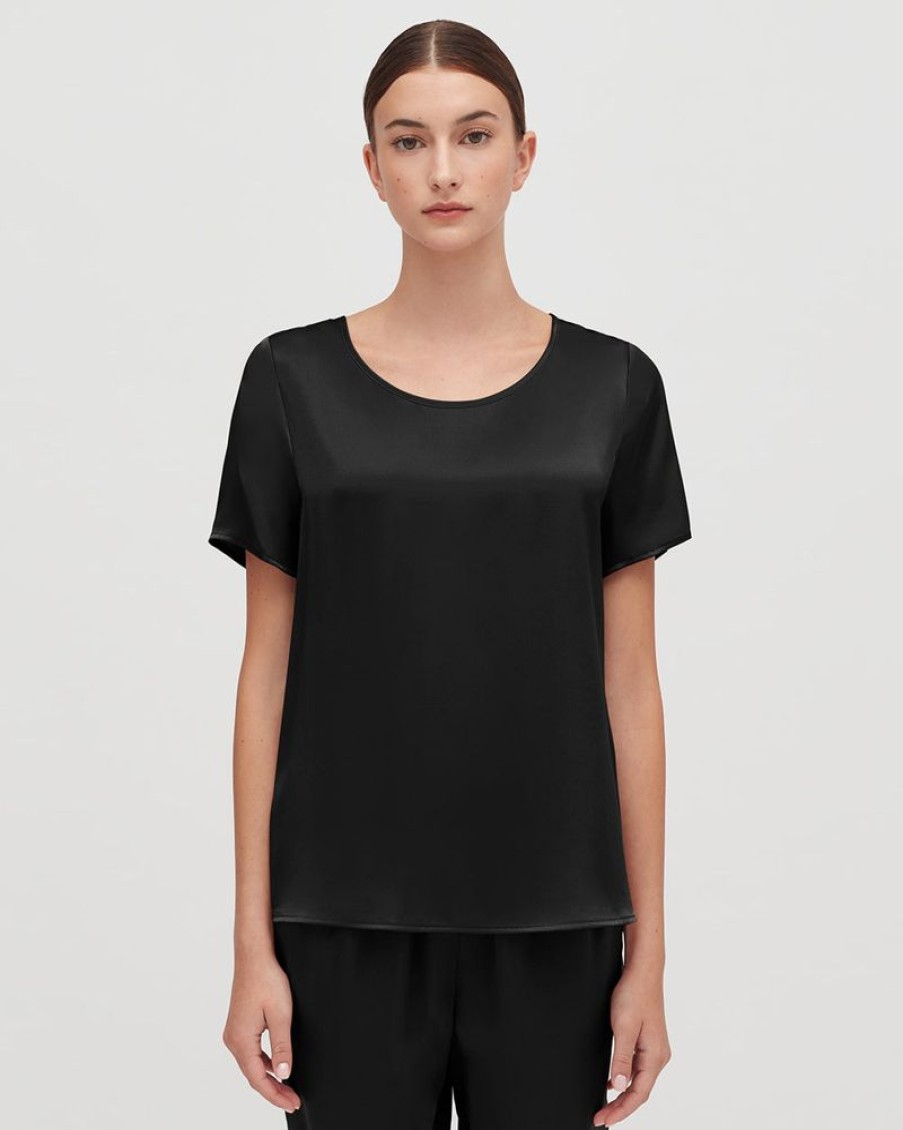 Clothing Cuyana | Washable Charmeuse High-Low Top Black