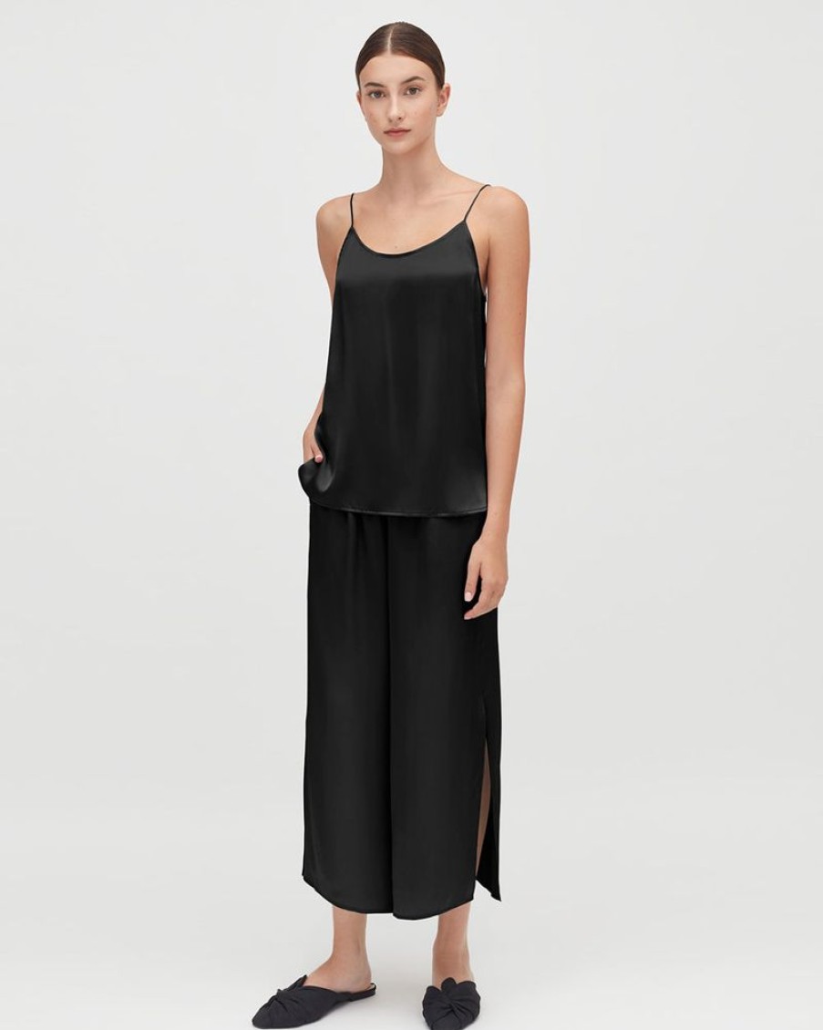 Clothing Cuyana | Washable Charmeuse Cropped Wide-Leg Pant Black