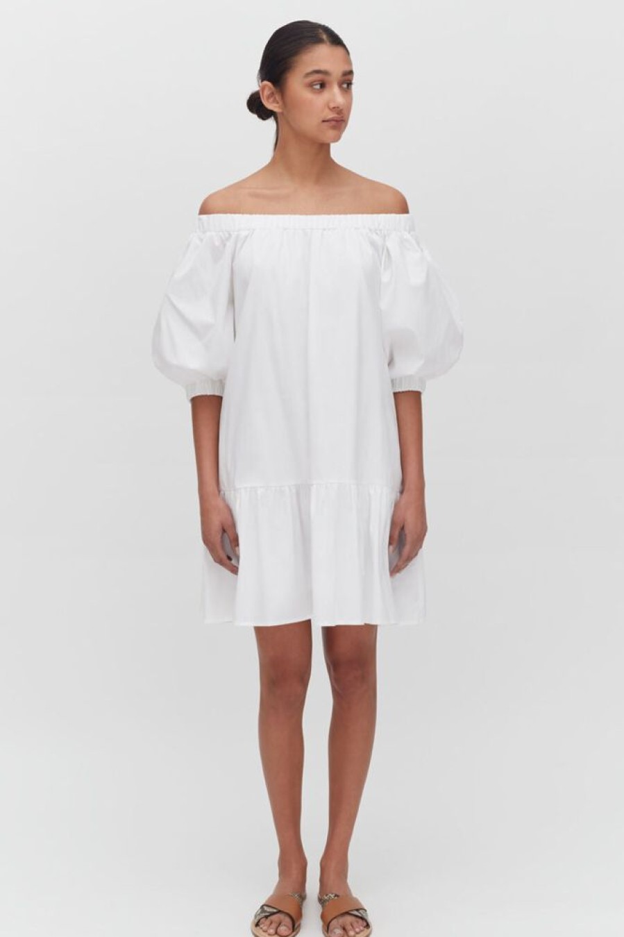 Clothing Cuyana | Poplin Off The Shoulder Dress White