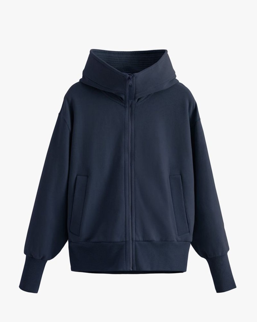 Clothing Cuyana | Fleece Funnel Neck Hoodie Navy