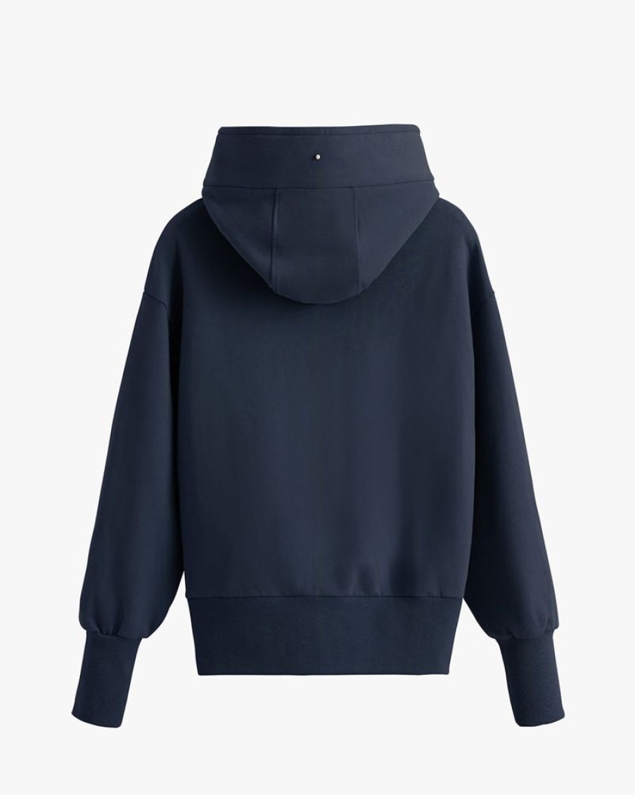 Clothing Cuyana | Fleece Funnel Neck Hoodie Navy