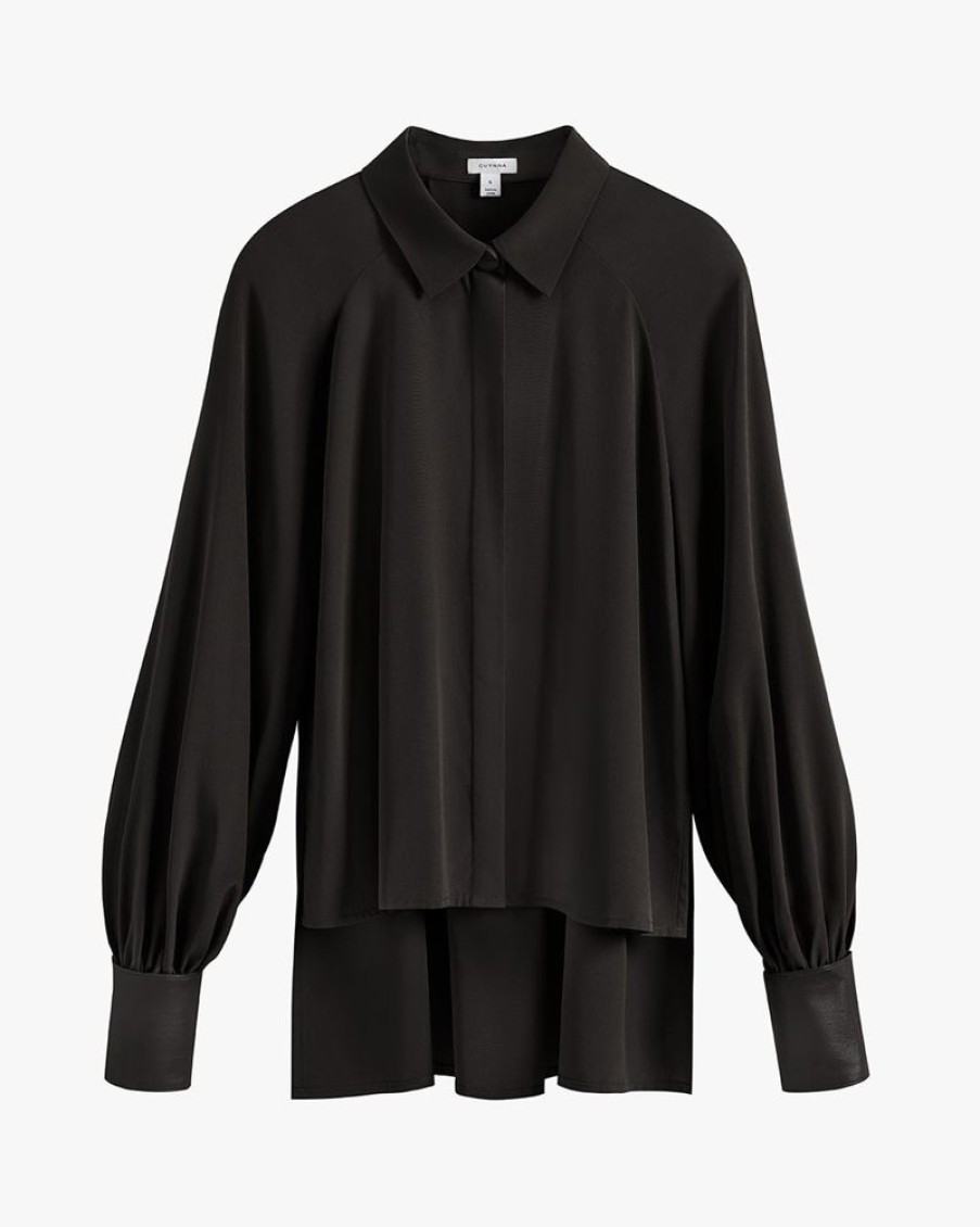 Clothing Cuyana | Silk Leather Cuff Shirt Black