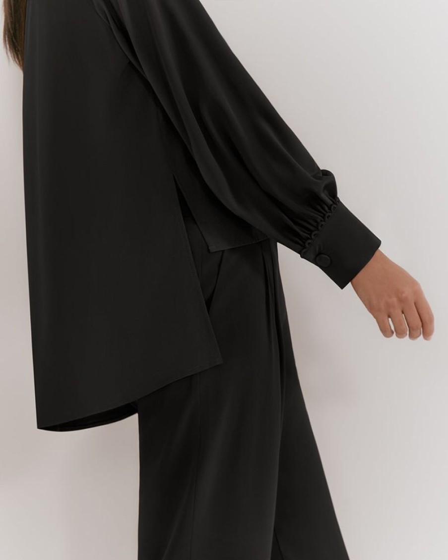 Clothing Cuyana | Silk Leather Cuff Shirt Black