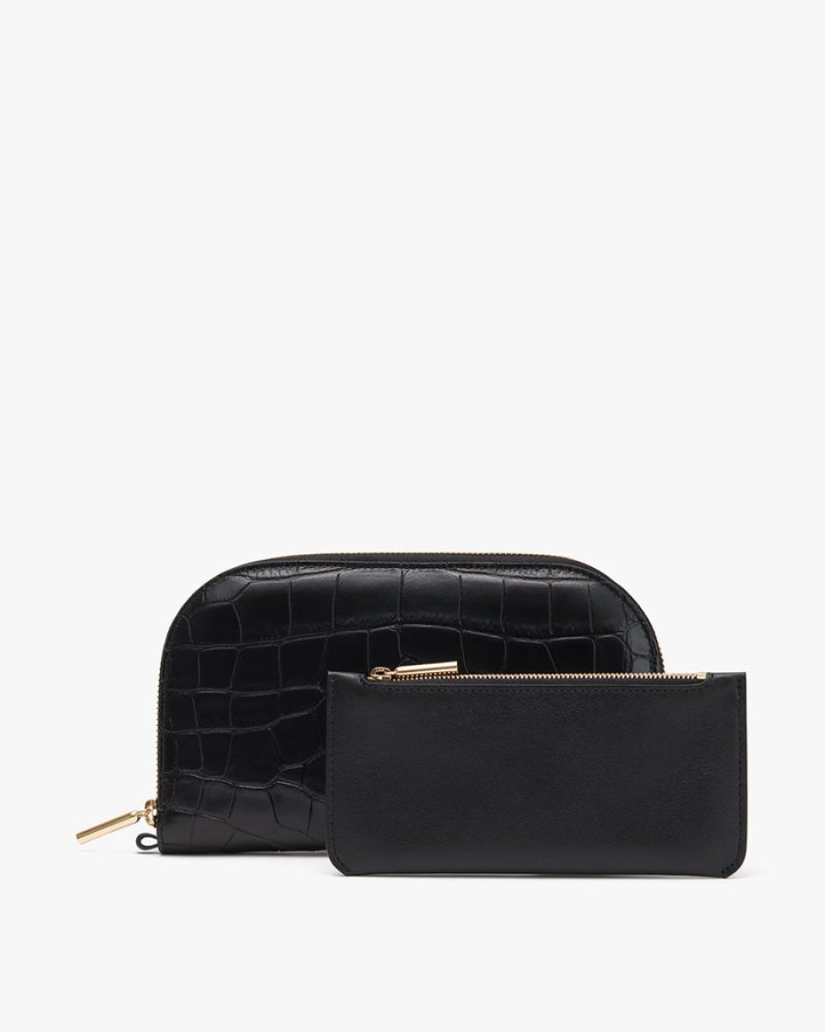 Small Leather Goods Cuyana | Duo Zip Wallet (Croco) Black