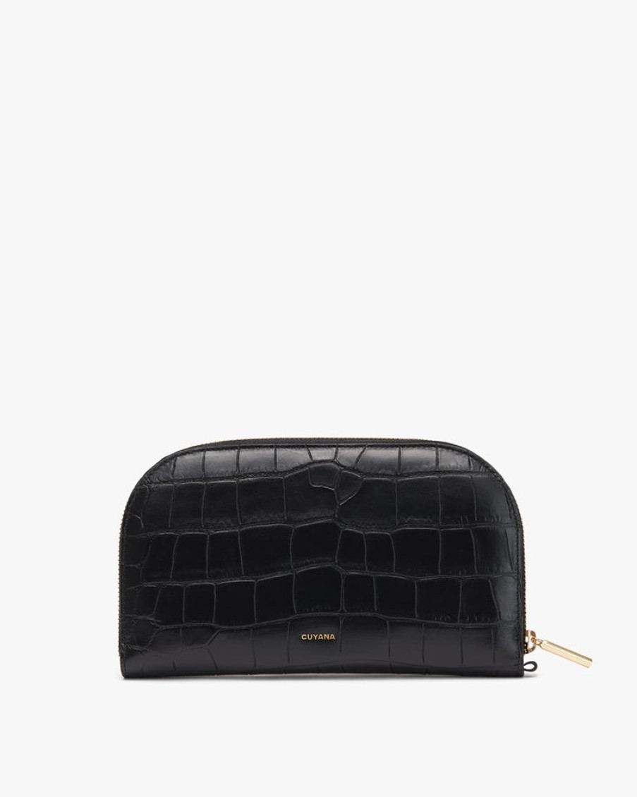 Small Leather Goods Cuyana | Duo Zip Wallet (Croco) Black