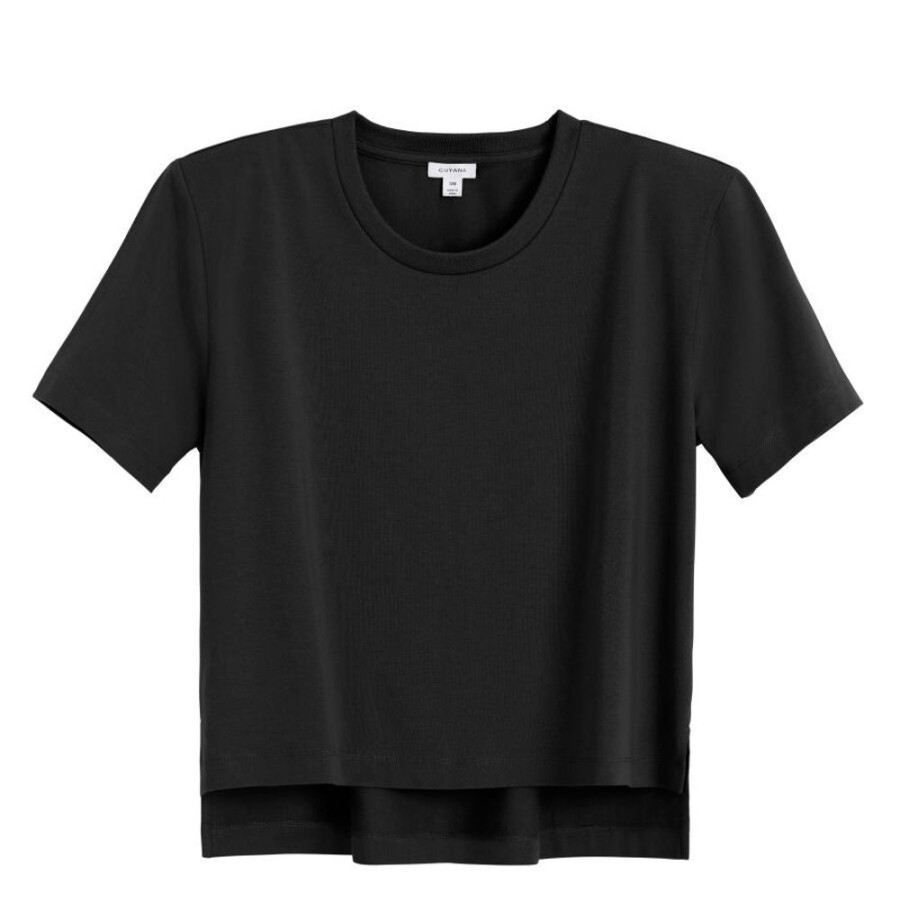 Clothing Cuyana | Padded Shoulder Cropped Tee Black