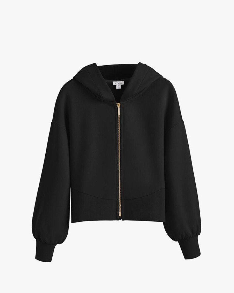 Clothing Cuyana | Terry Zip Front Hoodie Black