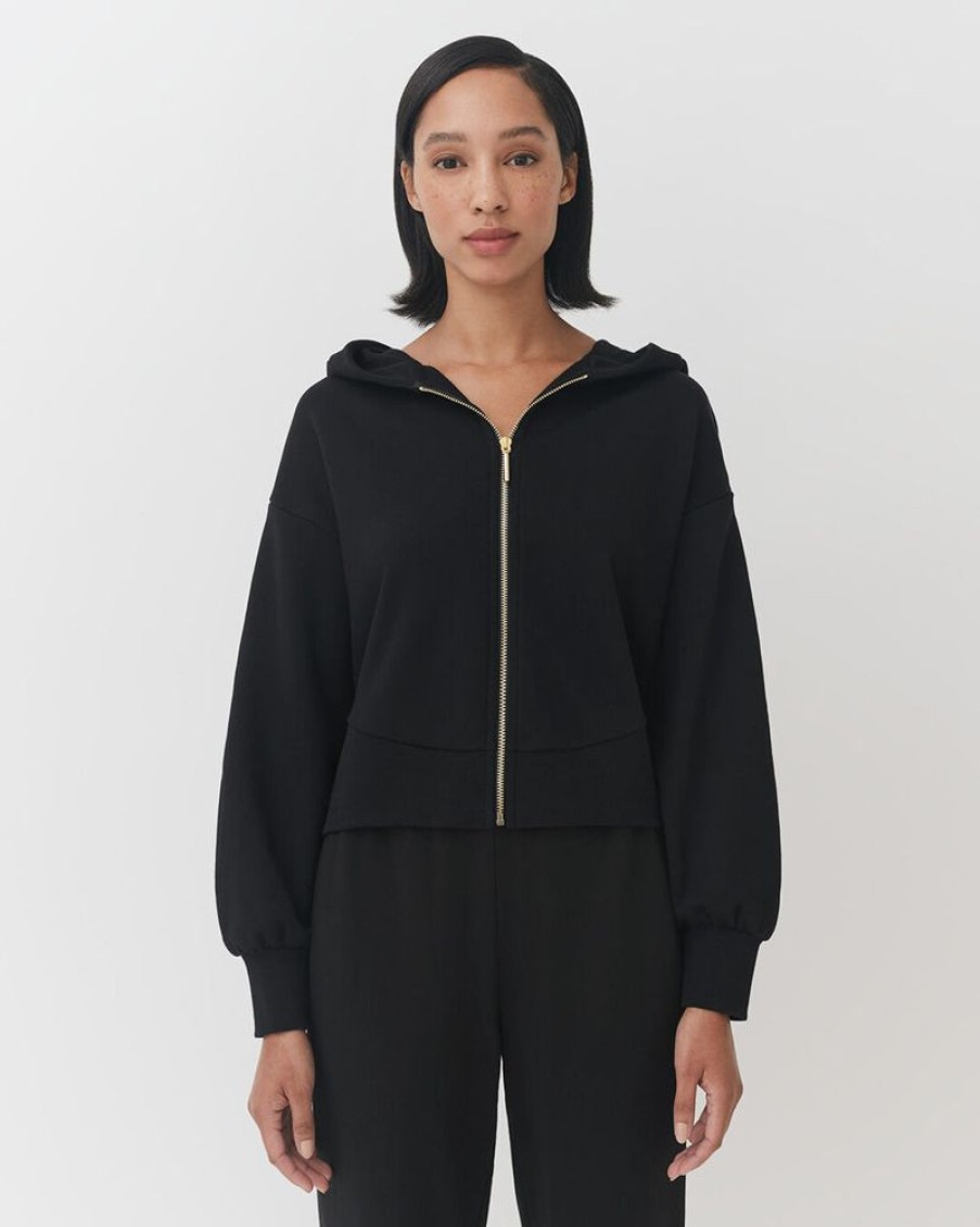 Clothing Cuyana | Terry Zip Front Hoodie Black