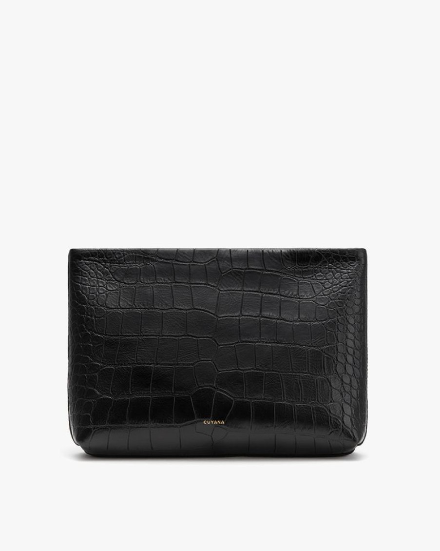 Small Leather Goods Cuyana | Small Zipper Pouch (Croco) Black