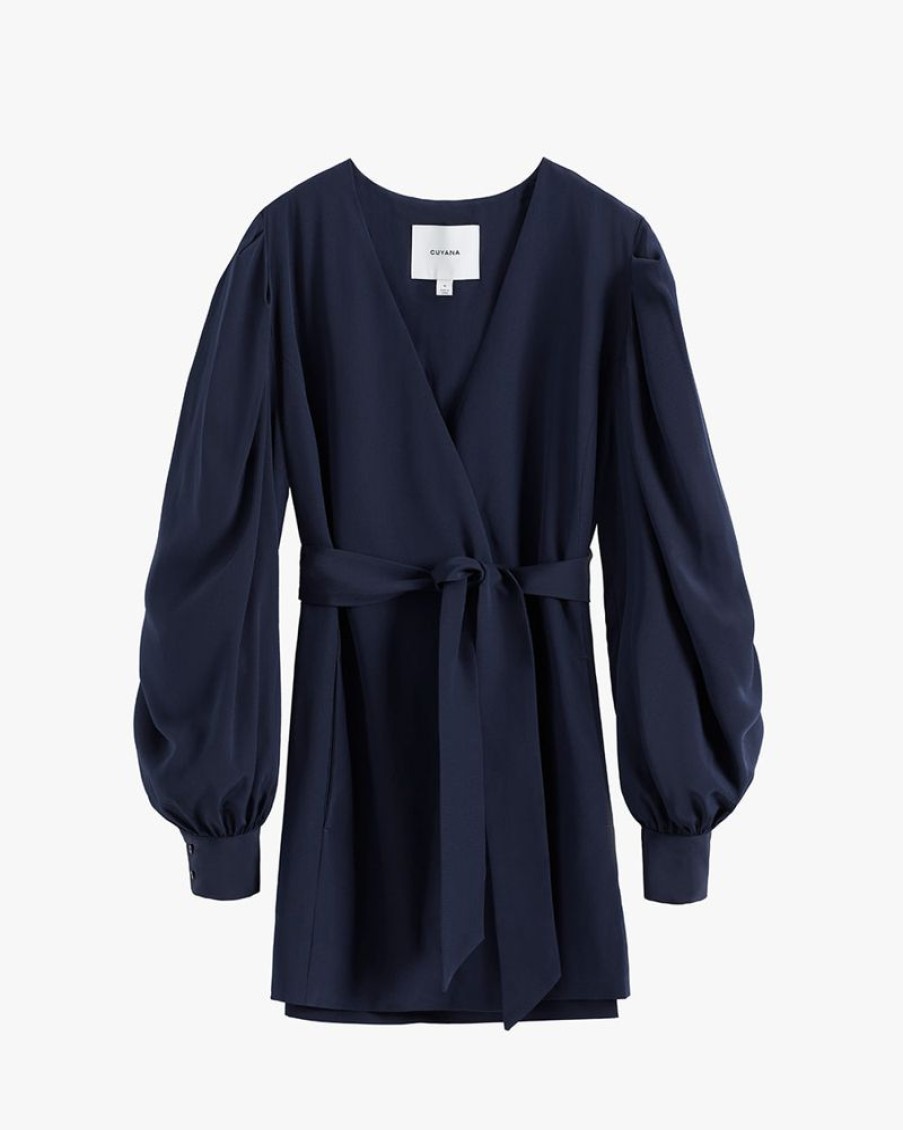 Clothing Cuyana | Silk Puff Sleeve Wrap Navy