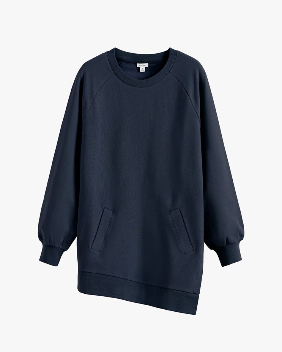 Clothing Cuyana | Fleece Long Crewneck Sweatshirt Navy