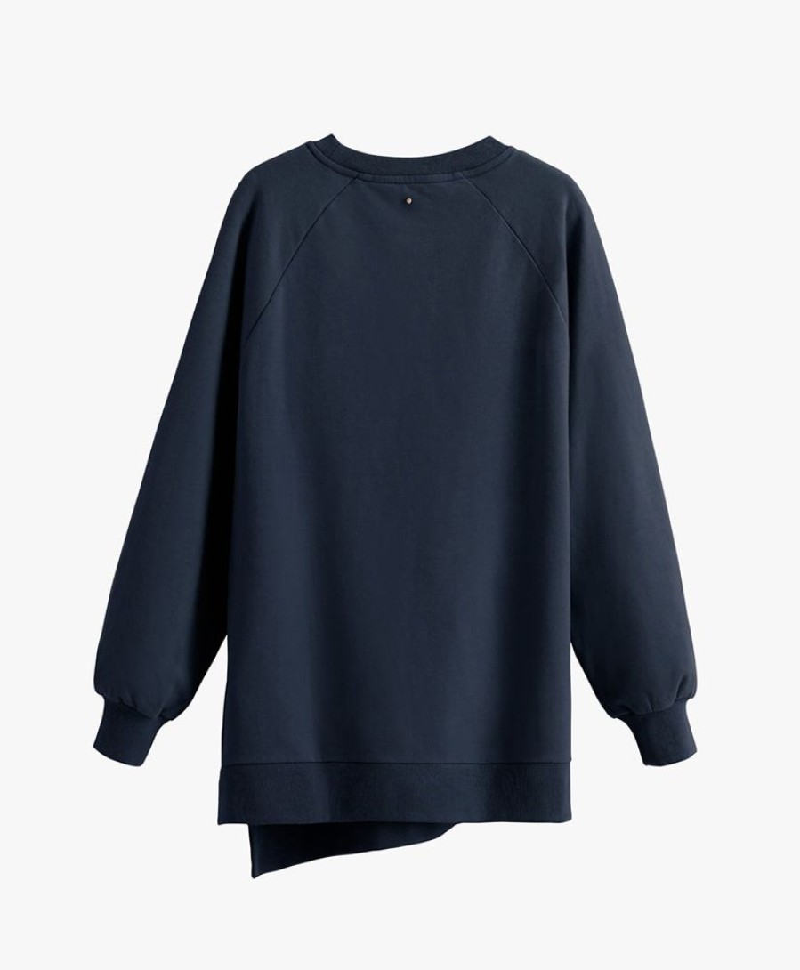 Clothing Cuyana | Fleece Long Crewneck Sweatshirt Navy