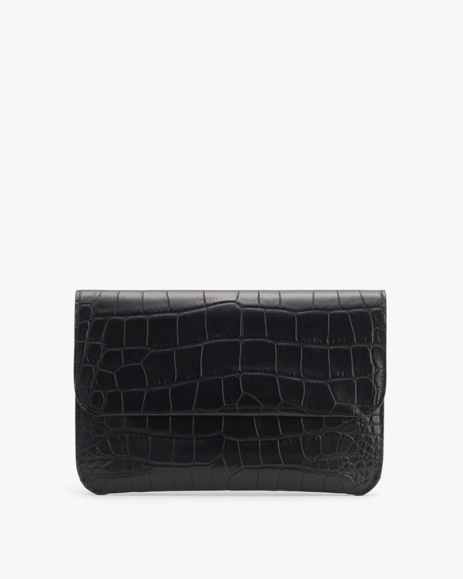 Small Leather Goods Cuyana | System Flap Bag (Croco) Black