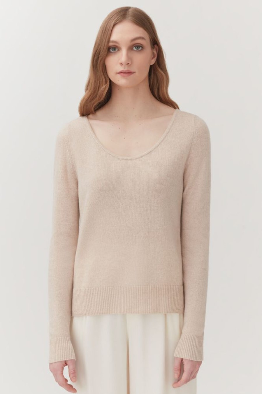 Clothing Cuyana | Single-Origin Cashmere Scoop Neck Sweater Beige