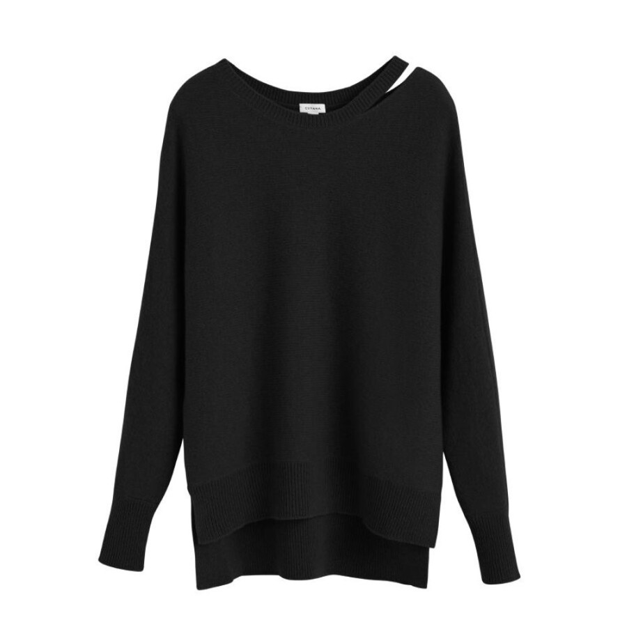 Clothing Cuyana | Recycled Cashmere Split-Neck Sweater Black