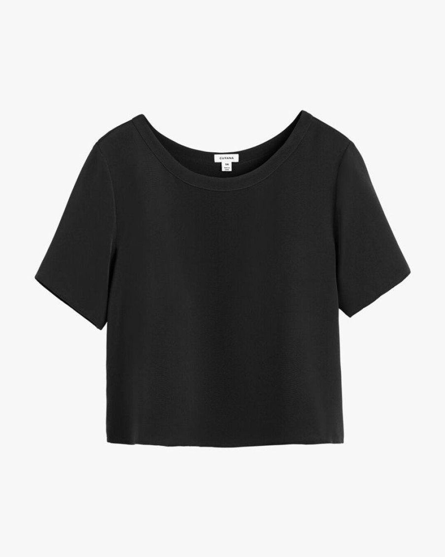 Clothing Cuyana | Silk Cropped Crewneck Tee Black