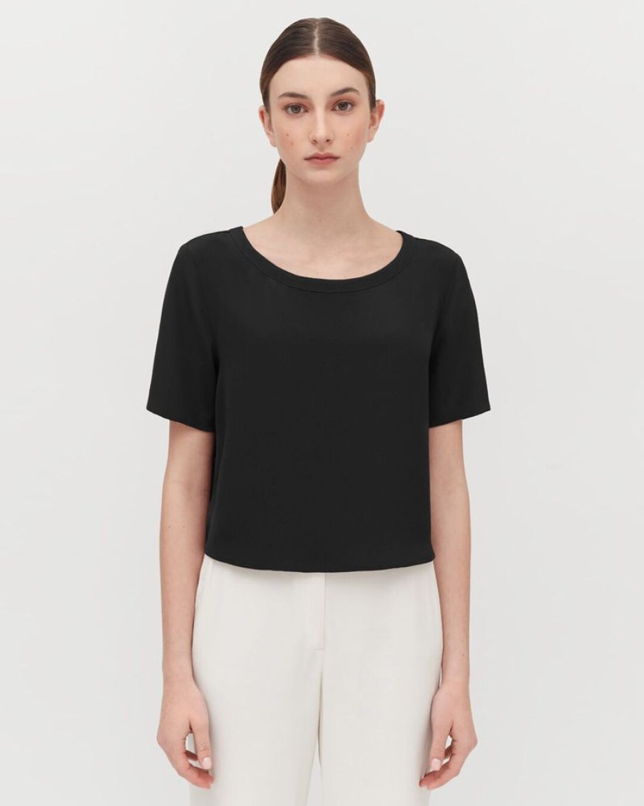 Clothing Cuyana | Silk Cropped Crewneck Tee Black